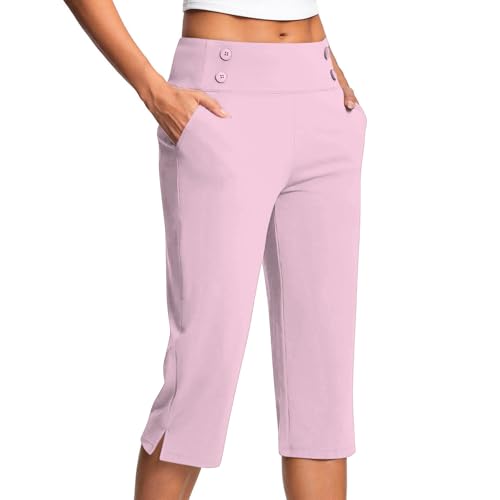 KQIVAM Caprihose Damen Yogahose 3/4-Hosen mit Taschen Bauchkontrolle Workout Arbeitshose Jogginghose Sporthose Frauen Baumwolle Sweatpants Slim Fit Freizeithose Trainingshose von KQIVAM
