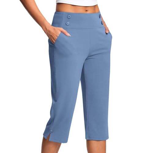 KQIVAM Caprihose Damen Yogahose 3/4-Hosen mit Taschen Bauchkontrolle Workout Arbeitshose Jogginghose Sporthose Frauen Baumwolle Sweatpants Slim Fit Freizeithose Trainingshose von KQIVAM