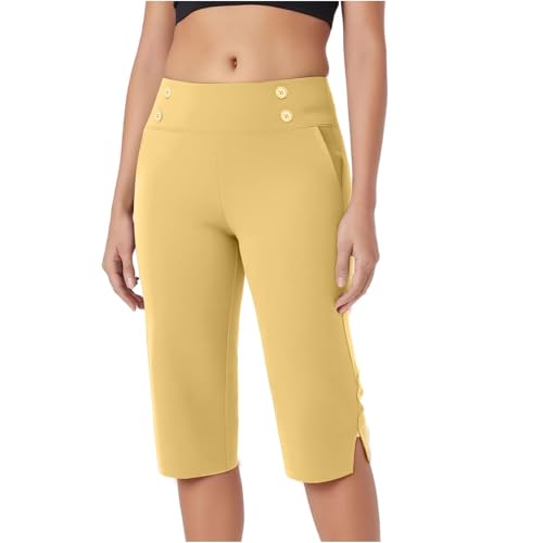 KQIVAM Caprihose Damen Yogahose 3/4-Hosen mit Taschen Bauchkontrolle Workout Arbeitshose Jogginghose Sporthose Frauen Baumwolle Sweatpants Slim Fit Freizeithose Trainingshose von KQIVAM