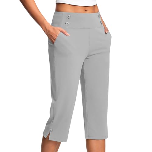 KQIVAM Caprihose Damen Yogahose 3/4-Hosen mit Taschen Bauchkontrolle Workout Arbeitshose Jogginghose Sporthose Frauen Baumwolle Sweatpants Slim Fit Freizeithose Trainingshose von KQIVAM