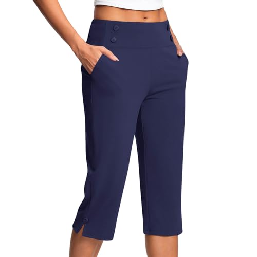 KQIVAM Caprihose Damen Yogahose 3/4-Hosen mit Taschen Bauchkontrolle Workout Arbeitshose Jogginghose Sporthose Frauen Baumwolle Sweatpants Slim Fit Freizeithose Trainingshose von KQIVAM