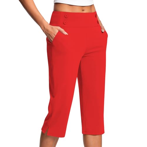 KQIVAM Caprihose Damen Yogahose 3/4-Hosen mit Taschen Bauchkontrolle Workout Arbeitshose Jogginghose Sporthose Frauen Baumwolle Sweatpants Slim Fit Freizeithose Trainingshose von KQIVAM