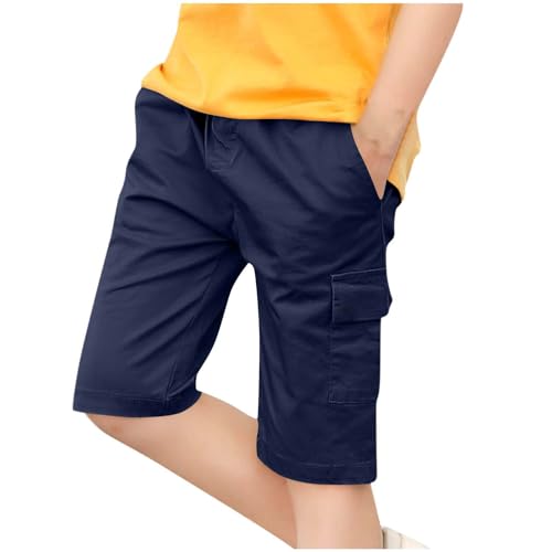 KQIVAM Cargohose Jungen Kurz Baumwolle Sommer Cargo Shorts Baggy Mode Outdoor Kurze Hose Elastische Taille Freizeithose Leichte Sommerhose Kurz Kinder und Teenager Gr.110-170 von KQIVAM