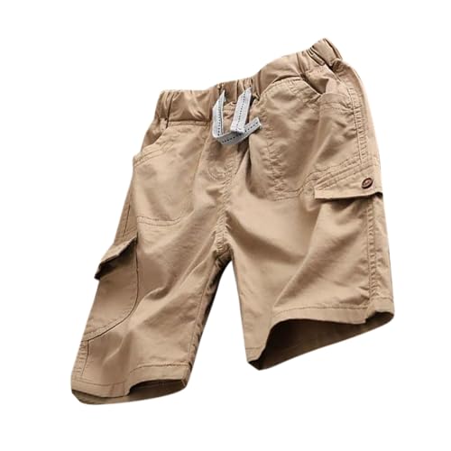 KQIVAM Cargohose Jungen Kurz Baumwolle Sommer Cargo Shorts Baggy Mode Outdoor Kurze Hose Elastische Taille Freizeithose Leichte Sommerhose Kurz Kinder und Teenager Gr.110-170 von KQIVAM