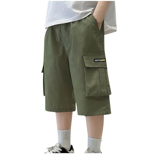 KQIVAM Cargohose Jungen Kurz Baumwolle Sommer Cargo Shorts Baggy Mode Outdoor Kurze Hose Elastische Taille Freizeithose Leichte Sommerhose Kurz Kinder und Teenager Gr.120-170 von KQIVAM