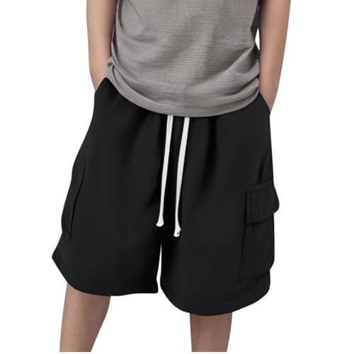 KQIVAM Cargohose Jungen Kurz Baumwolle Sommer Cargo Shorts Baggy Mode Outdoor Kurze Hose Elastische Taille Freizeithose Leichte Sommerhose Kurz Kinder und Teenager Gr.130-170 von KQIVAM