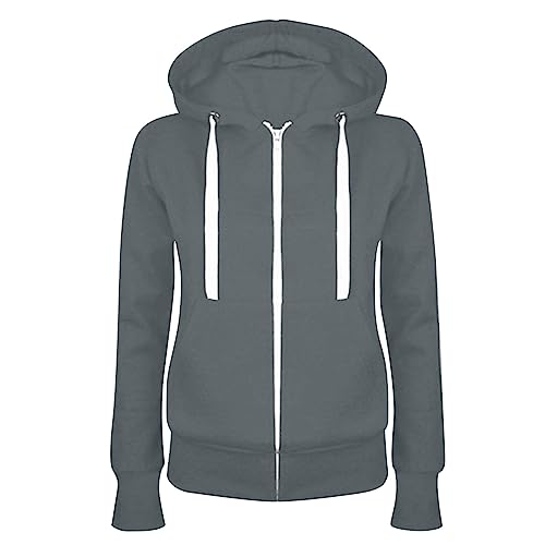 KQIVAM Damen Hoodie Sweatjacke Baumwoll Zipper Sweatshirtjacke Damen Pullover Oberteile Kapuzenjacke Oversize Sweatshirt Kapuzenpullover mit Kapuze Langarm Sport Style mit Reißverschluss von KQIVAM