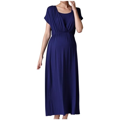 KQIVAM Damen Lang Stillkleid Kurzarm Umstandskleid Sommer Umstandskleid Umstandsmode Damen Maxi Umstandskleider Sommer Stillkleid V-Ausschnitt Kleider für Schwangere Kurze Ärmel Wickelkleid von KQIVAM