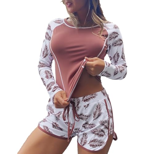 KQIVAM Damen Langarm Blume Schwimmshirt Shorts Tankini Schwimmanzug Badeanzug Frauen Rashguard Kurz Surfanzug Tankini Schwimmanzug Badeanzug Frauen Surfanzug Langarm Blume Schwimmshirt von KQIVAM