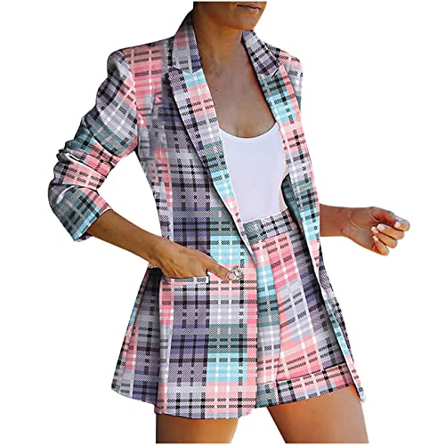 KQIVAM Damen Zweiteiliger Anzug Set Revers Business Büro Einfarbig Blazer Langarm Anzugjacke Hosenanzug Slim Fit Shorts Sale Angebote 2 Stück Anzugsets Zweiteiler Festlich Streetwear von KQIVAM
