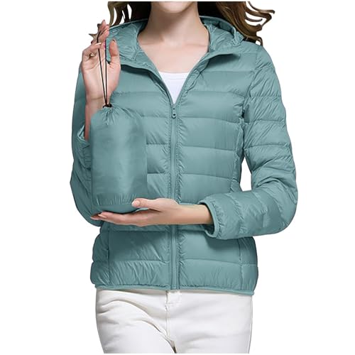 KQIVAM Daunenjacke Damen Steppjacke Leichte Packbare Übergangsjacke Warme Winterjacke mit Kapuze für Frauen Warmes Gefüttert Pufferjacke mit Taschen für Freizeit Wandern Reisen von KQIVAM