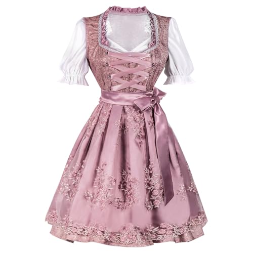 KQIVAM Dirndl Damen Midi Trachtenkleid - Trachtenmode Trachtenrock Kleid Inkl. V-Ausschnitt Dirndlbluse Dirndlschürze 3 Teilig Für Oktoberfest Kostüm Besondere Anlässe Festival Outfit von KQIVAM
