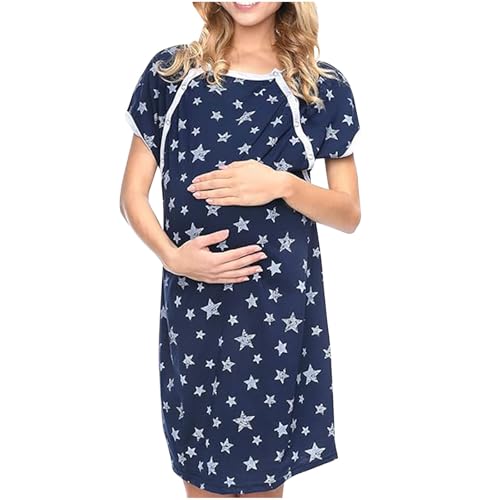 KQIVAM Geburtskleid Stillnachthemd Umstandsnachthemd Nachthemd Stillen Softes Geburtshemd Nachthemd Damen mit Knopfleiste Bequem Stillkleid Stillpyjama Damen Still Nachtwäsche Frauen Geburt Set von KQIVAM