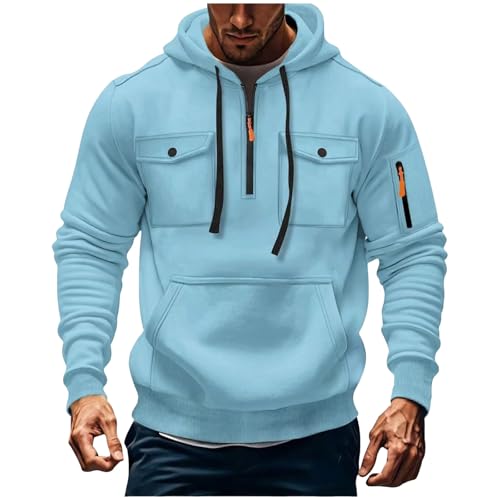 KQIVAM Hoodie Herren Oversize Sweatshirt Kapuzenjacke mit Reißverschluss und Tasche Männer Multifunktionale Sweatjacke Langen Ärmeln Casual Arbeitspullover Lockerer Kapuzenpullover von KQIVAM