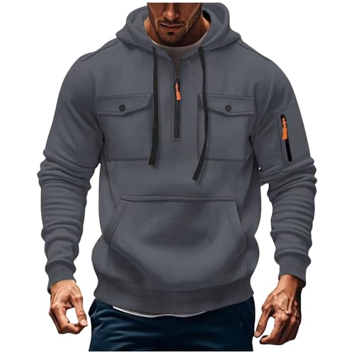 KQIVAM Hoodie Herren Oversize Sweatshirt Kapuzenjacke mit Reißverschluss und Tasche Männer Multifunktionale Sweatjacke Langen Ärmeln Casual Arbeitspullover Lockerer Kapuzenpullover von KQIVAM