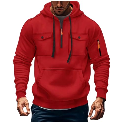 KQIVAM Hoodie Herren Oversize Sweatshirt Kapuzenjacke mit Reißverschluss und Tasche Männer Multifunktionale Sweatjacke Langen Ärmeln Casual Arbeitspullover Lockerer Kapuzenpullover von KQIVAM