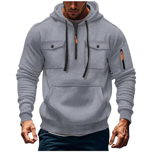 KQIVAM Hoodie Herren Oversize Sweatshirt Kapuzenjacke mit Reißverschluss und Tasche Männer Multifunktionale Sweatjacke Langen Ärmeln Casual Arbeitspullover Lockerer Kapuzenpullover von KQIVAM