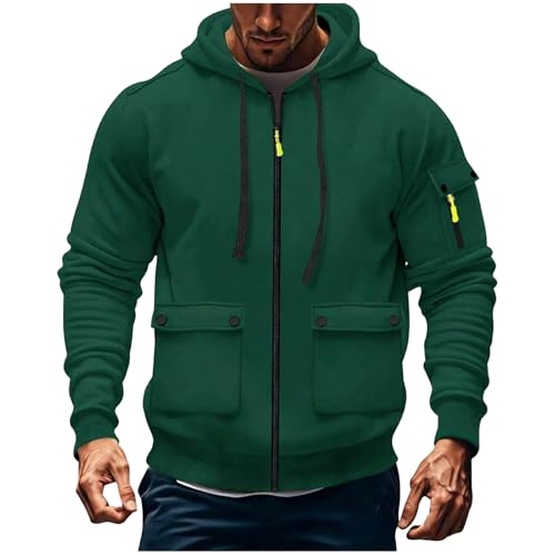 KQIVAM Hoodie Herren Oversize Sweatshirt Kapuzenjacke mit Reißverschluss und Tasche Männer Multifunktionale Sweatjacke Langen Ärmeln Casual Arbeitspullover Lockerer Kapuzenpullover von KQIVAM