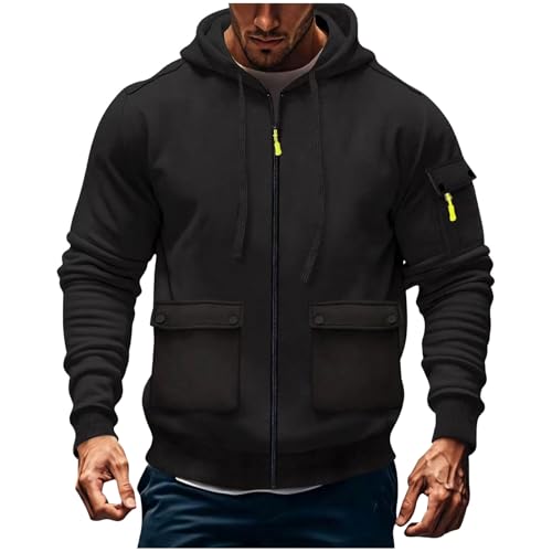 KQIVAM Hoodie Herren Oversize Sweatshirt Kapuzenjacke mit Reißverschluss und Tasche Männer Multifunktionale Sweatjacke Langen Ärmeln Casual Arbeitspullover Lockerer Kapuzenpullover von KQIVAM
