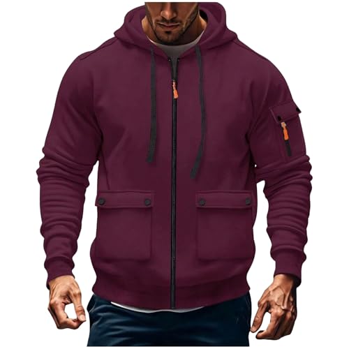 KQIVAM Hoodie Herren Oversize Sweatshirt Kapuzenjacke mit Reißverschluss und Tasche Männer Multifunktionale Sweatjacke Langen Ärmeln Casual Arbeitspullover Lockerer Kapuzenpullover von KQIVAM