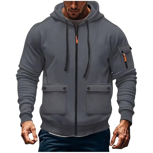 KQIVAM Hoodie Herren Oversize Sweatshirt Kapuzenjacke mit Reißverschluss und Tasche Männer Multifunktionale Sweatjacke Langen Ärmeln Casual Arbeitspullover Lockerer Kapuzenpullover von KQIVAM