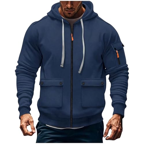 KQIVAM Hoodie Herren Oversize Sweatshirt Kapuzenjacke mit Reißverschluss und Tasche Männer Multifunktionale Sweatjacke Langen Ärmeln Casual Arbeitspullover Lockerer Kapuzenpullover von KQIVAM