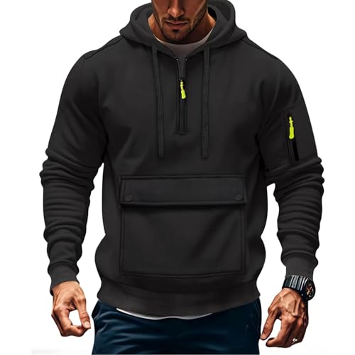 KQIVAM Hoodie Herren Oversize Sweatshirt Kapuzenjacke mit Reißverschluss und Tasche Männer Multifunktionale Sweatjacke Langen Ärmeln Casual Arbeitspullover Lockerer Kapuzenpullover von KQIVAM