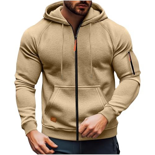 KQIVAM Hoodie Herren Oversize Sweatshirt Kapuzenjacke mit Reißverschluss und Tasche Männer Multifunktionale Sweatjacke Langen Ärmeln Casual Arbeitspullover Lockerer Kapuzenpullover von KQIVAM