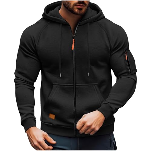 KQIVAM Hoodie Herren Oversize Sweatshirt Kapuzenjacke mit Reißverschluss und Tasche Männer Multifunktionale Sweatjacke Langen Ärmeln Casual Arbeitspullover Lockerer Kapuzenpullover von KQIVAM