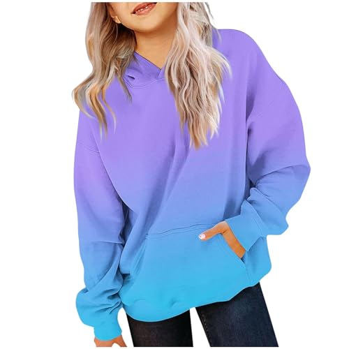 KQIVAM Hoodie Mädchen Kapuzenpullover mit Taschen Casual Sweatshirt mit Kapuze Kinder Kleidung Kuschel Hoodie Pullover Sweatshirt Einfarbig/Farbverlauf/Love-Print Langarmshirts für 2-14 Jahre Alt von KQIVAM