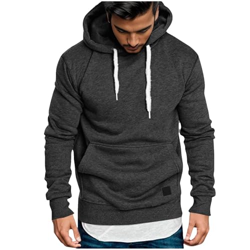 KQIVAM Kapuzenpullover Herren Langarm Hoodie Herren Warm Pullover mit Kapuze Casual Einfarbig Kapuzenjacke Hoodie Baumwolle Sweatshirt Kordelzug Hoody mit Tasche Männer Basic Sweatjacke von KQIVAM
