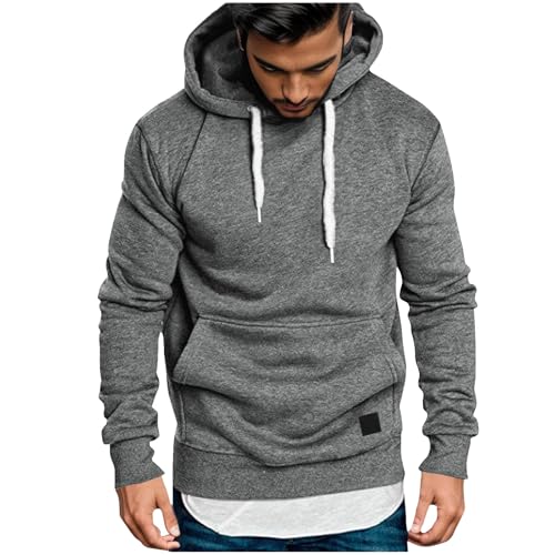 KQIVAM Kapuzenpullover Herren Langarm Hoodie Herren Warm Pullover mit Kapuze Casual Einfarbig Kapuzenjacke Hoodie Baumwolle Sweatshirt Kordelzug Hoody mit Tasche Männer Basic Sweatjacke von KQIVAM