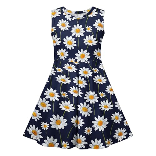 KQIVAM Kleid für Mädchen Ärmelloses Sommerkleid Kinder Rundhals A-Linie Swing Buntes Prinzessin Party Geburtstag Kleid Baumwolle Blumen Schmetterling Mädchenkleid 4-14 Jahre von KQIVAM