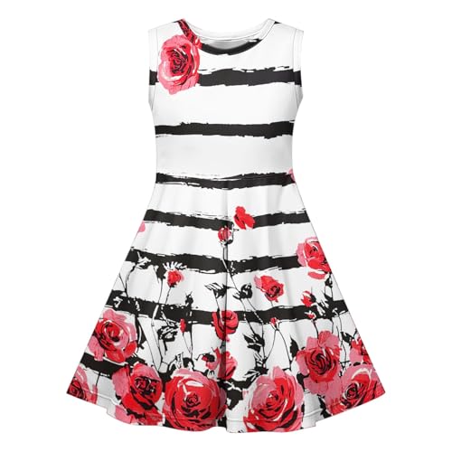 KQIVAM Kleid für Mädchen Ärmelloses Sommerkleid Kinder Rundhals A-Linie Swing Buntes Prinzessin Party Geburtstag Kleid Baumwolle Blumen Schmetterling Mädchenkleid 4-14 Jahre von KQIVAM