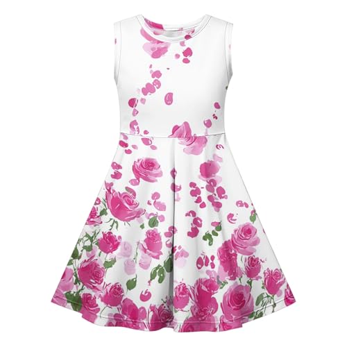 KQIVAM Kleid für Mädchen Ärmelloses Sommerkleid Kinder Rundhals A-Linie Swing Buntes Prinzessin Party Geburtstag Kleid Baumwolle Blumen Schmetterling Mädchenkleid 4-14 Jahre von KQIVAM