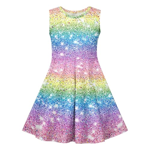 KQIVAM Kleid für Mädchen Ärmelloses Sommerkleid Kinder Rundhals A-Linie Swing Buntes Prinzessin Party Geburtstag Kleid Baumwolle Blumen Schmetterling Mädchenkleid 4-14 Jahre von KQIVAM