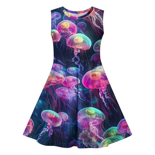 KQIVAM Kleid für Mädchen Ärmelloses Sommerkleid Kinder Rundhals A-Linie Swing Buntes Prinzessin Party Geburtstag Kleid Baumwolle Blumen Schmetterling Mädchenkleid 4-14 Jahre von KQIVAM