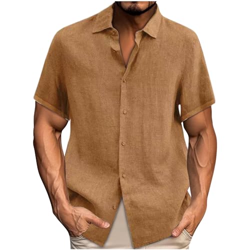KQIVAM Leinenhemd Herren Kurzarm Leicht Sommerhemd Button-down Kurzarmhemd Regular Fit Freizeithemden Sommer Strand Leinen Shirt Casual Leinenshirt Baumwolle und Leinen Businesshemd fur Männer von KQIVAM