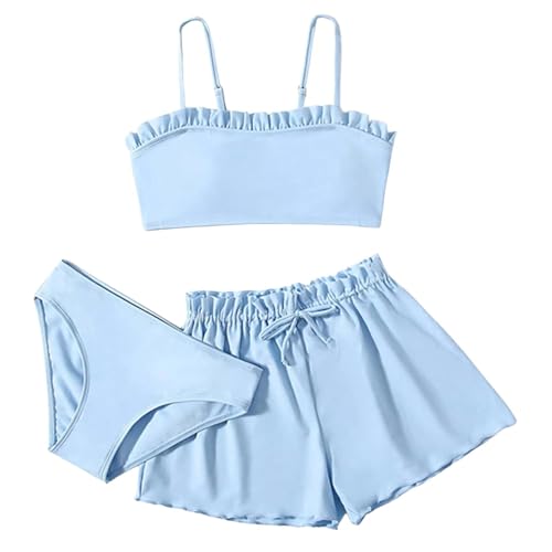 KQIVAM Mädchen Badeanzug 3-Teilig Bikini mit Rock/Shorts Set Blumen Bademode Sommer Schwimmanzug Badebekleidung Kinder und Teenager Badeanzüge für 3-16 Jahre von KQIVAM