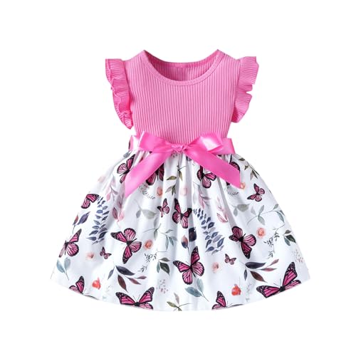 KQIVAM Mädchen Kleid Sommer Bekleidungssets Ärmellos T-Shirt mit Tüllrock Set Freizeit Kinderkleid Partykleid Festlicheskleid Kinder Kleidungsset Blumenmuster Mädchenkleidung von KQIVAM