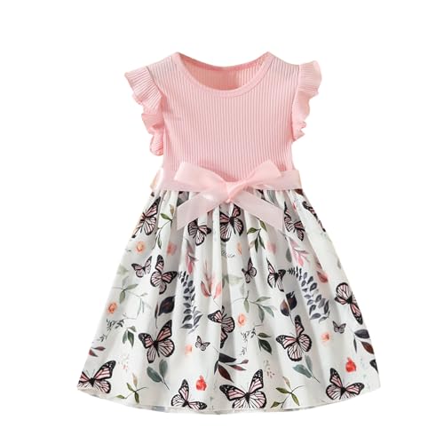 KQIVAM Mädchen Kleid Sommer Bekleidungssets Ärmellos T-Shirt mit Tüllrock Set Freizeit Kinderkleid Partykleid Festlicheskleid Kinder Kleidungsset Blumenmuster Mädchenkleidung von KQIVAM