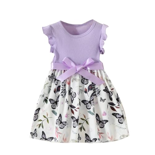 KQIVAM Mädchen Kleid Sommer Bekleidungssets Ärmellos T-Shirt mit Tüllrock Set Freizeit Kinderkleid Partykleid Festlicheskleid Kinder Kleidungsset Blumenmuster Mädchenkleidung von KQIVAM