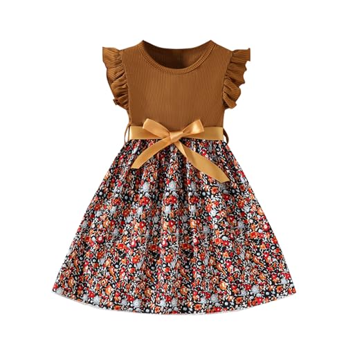 KQIVAM Mädchen Kleid Sommer Bekleidungssets Ärmellos T-Shirt mit Tüllrock Set Freizeit Kinderkleid Partykleid Festlicheskleid Kinder Kleidungsset Blumenmuster Mädchenkleidung von KQIVAM