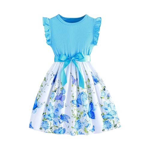 KQIVAM Mädchen Kleid Sommer Bekleidungssets Ärmellos T-Shirt mit Tüllrock Set Freizeit Kinderkleid Partykleid Festlicheskleid Kinder Kleidungsset Blumenmuster Mädchenkleidung von KQIVAM