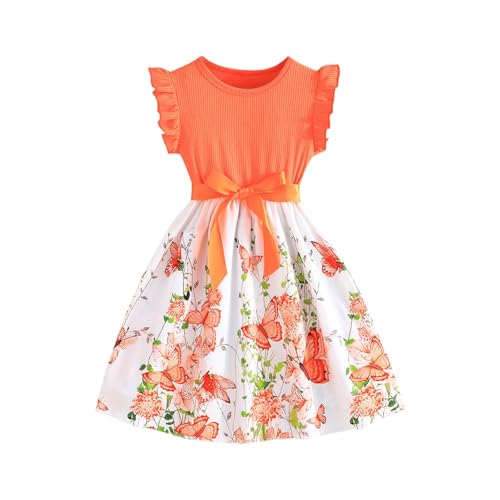 KQIVAM Mädchen Kleid Sommer Bekleidungssets Ärmellos T-Shirt mit Tüllrock Set Freizeit Kinderkleid Partykleid Festlicheskleid Kinder Kleidungsset Blumenmuster Mädchenkleidung von KQIVAM