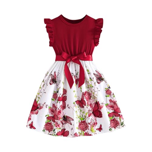 KQIVAM Mädchen Kleid Sommer Bekleidungssets Ärmellos T-Shirt mit Tüllrock Set Freizeit Kinderkleid Partykleid Festlicheskleid Kinder Kleidungsset Blumenmuster Mädchenkleidung von KQIVAM