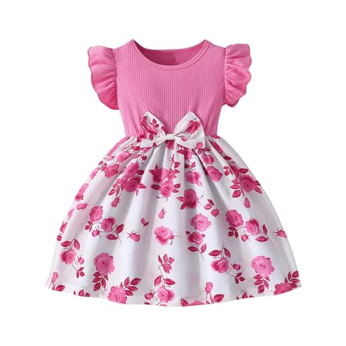 KQIVAM Mädchen Kleid Sommer Bekleidungssets Ärmellos T-Shirt mit Tüllrock Set Freizeit Kinderkleid Partykleid Festlicheskleid Kinder Kleidungsset Blumenmuster Mädchenkleidung von KQIVAM