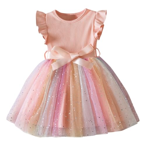 KQIVAM Mädchen Kleid Sommer Bekleidungssets Ärmellos T-Shirt mit Tüllrock Set Freizeit Kinderkleid Partykleid Festlicheskleid Kinder Kleidungsset Blumenmuster Mädchenkleidung von KQIVAM