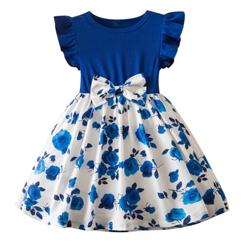 KQIVAM Mädchen Kleid Sommer Bekleidungssets Ärmellos T-Shirt mit Tüllrock Set Freizeit Kinderkleid Partykleid Festlicheskleid Kinder Kleidungsset Blumenmuster Mädchenkleidung von KQIVAM