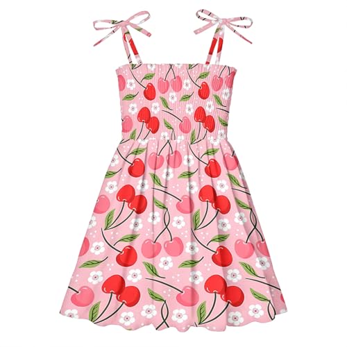KQIVAM Mädchen Kleid mit Halskette Sommer Spaghettiträger Boho Blumen Kleider Strandkleid Leichte Sommerkleid Freizeitkleid Trägerkleid Casual Dress Girl Lässig Mädchenkleider 1-6 Jahre von KQIVAM